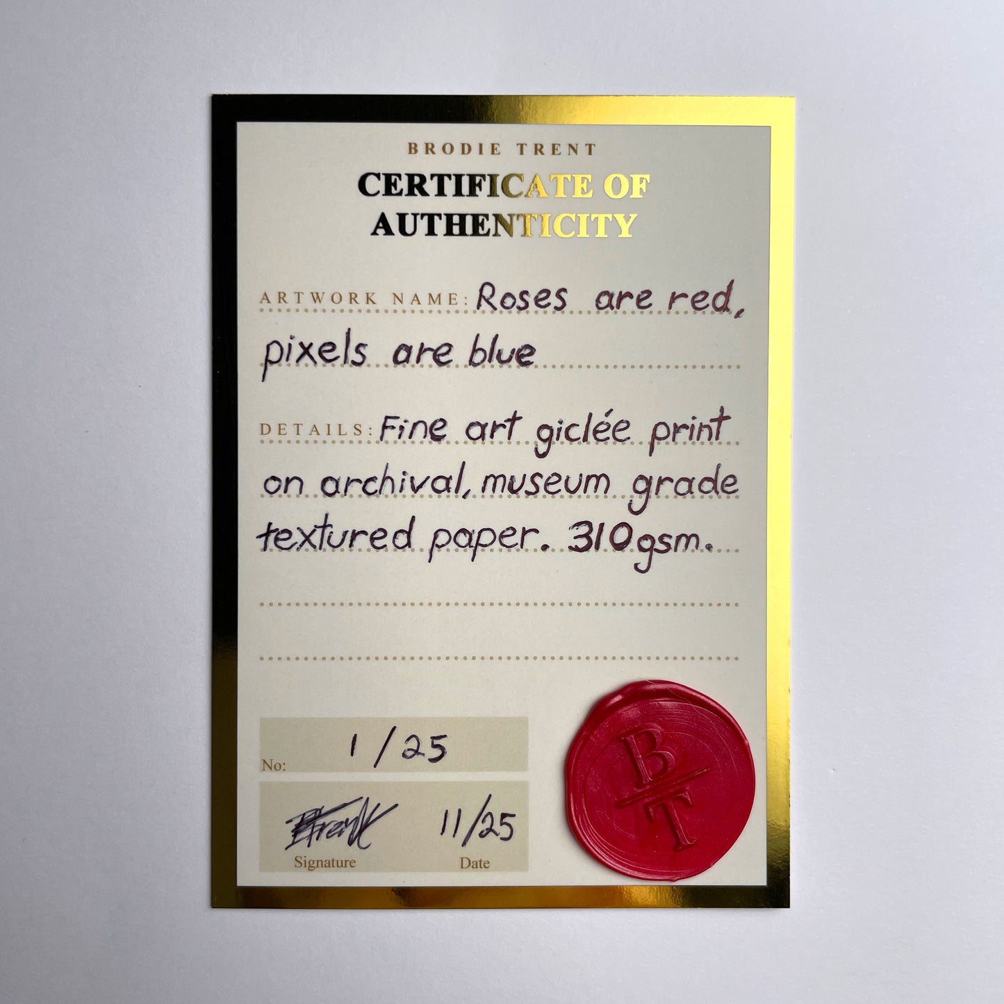 ROSES ARE RED, PIXELS ARE BLUE - LIMITED GICLÉE PRINT (edition of 25)